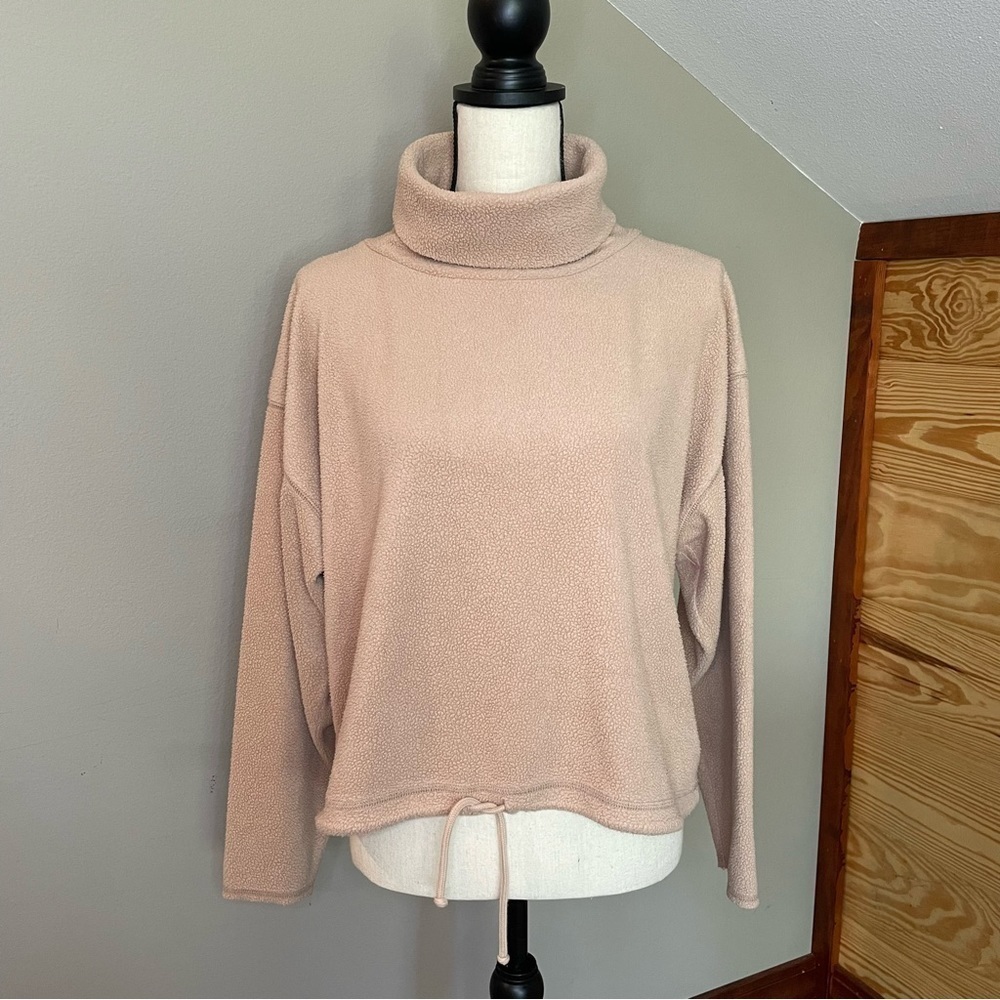 Aerie Tan Oversized Turtleneck Fleece Pullover Sweatshirt Extra Small